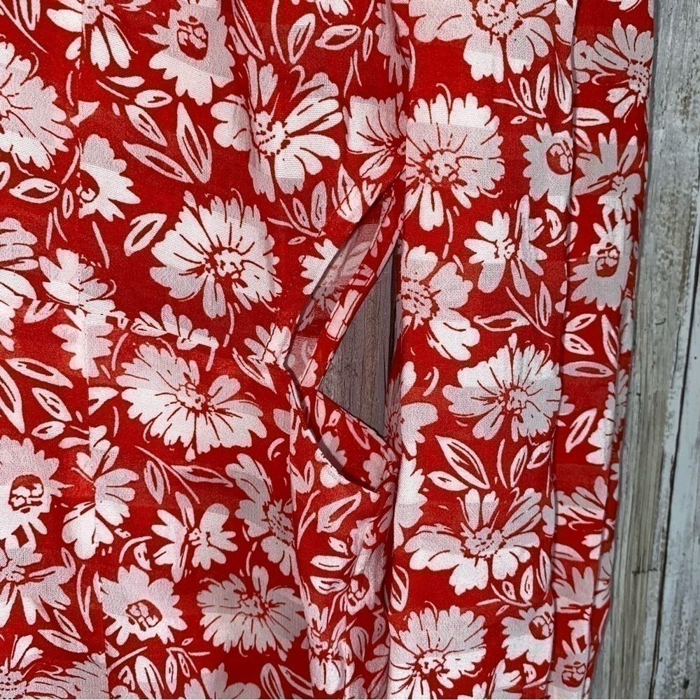 NWT Topshop Red Daisy Side Cutout Tea Length Dress Fairy Glam Cottagecore - Picture 3 of 10